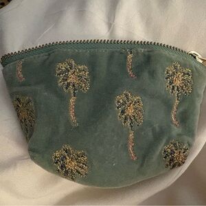Elizabeth Scarlett Green Palm Embroidered Velvet Coin Pouch